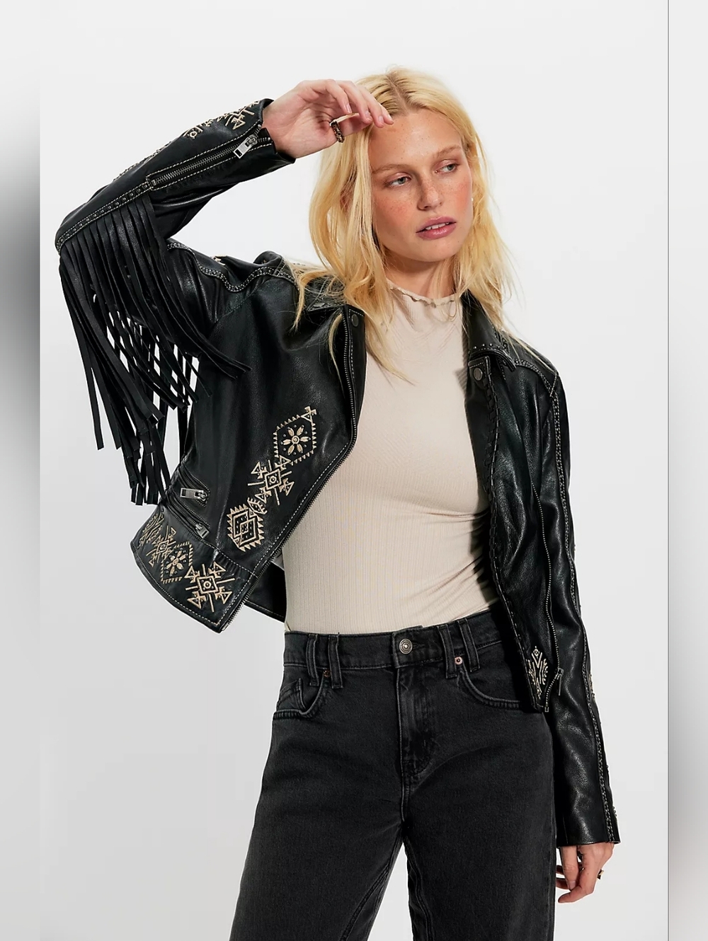 NWT Free People Mauritius Francy Fringe Genuine Leather Jacket - Picture 4 of 4